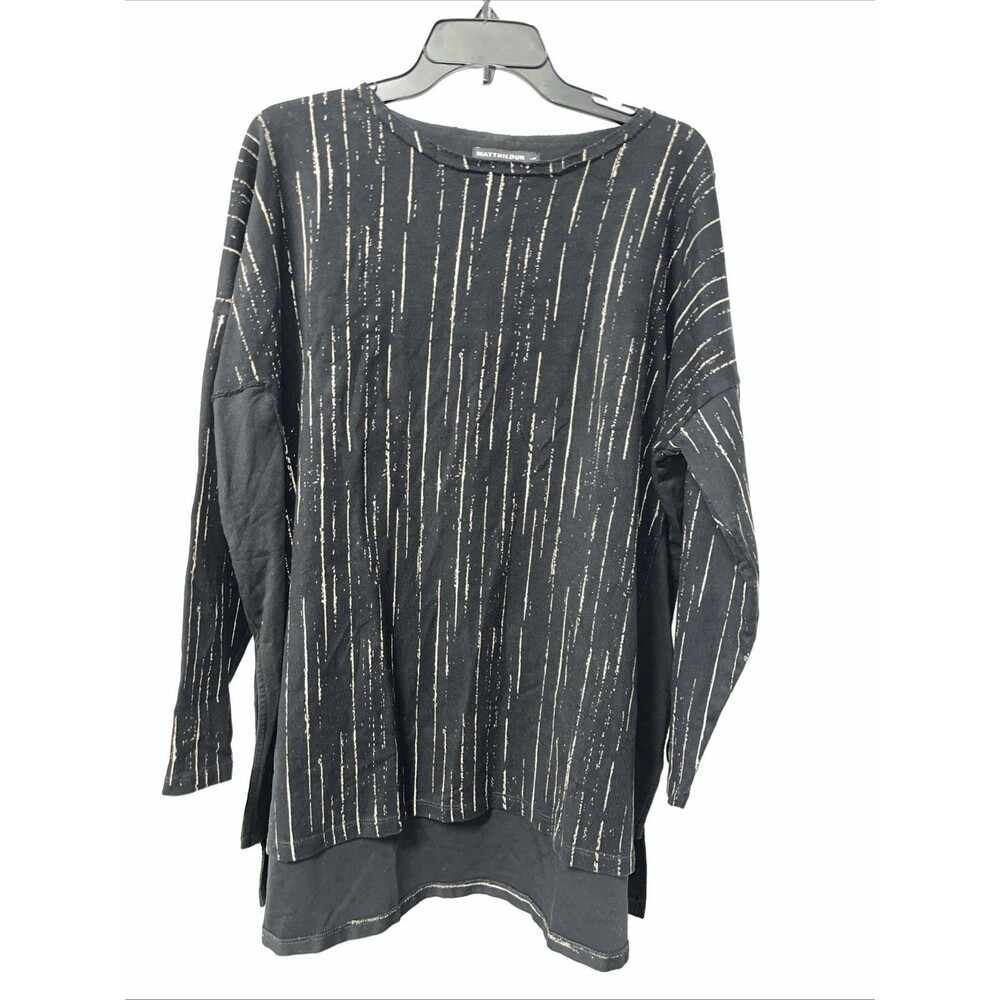MATTHILDUR Black & Cream Contrasting Stripe Top Size Large